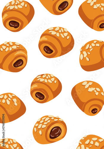 Danish pastries pattern design with chocolate filling and sesame  
