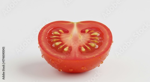 Fresh Red Tomato Halved on White Background.