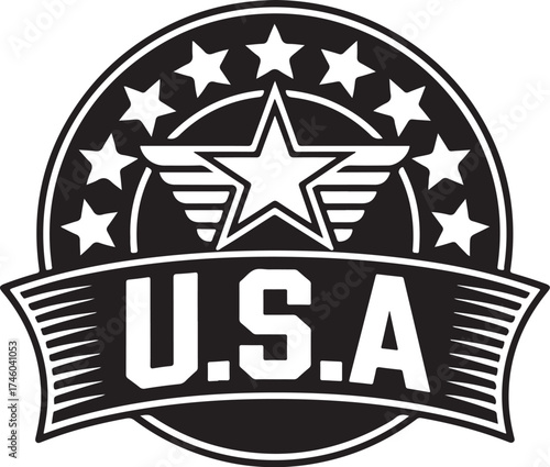 Patriotic U.S.A. star symbol with wings design
