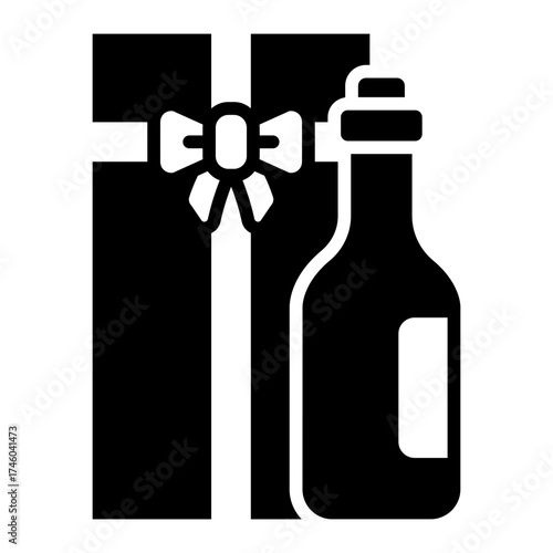 gift giving glyph icon with beer bottle in present box