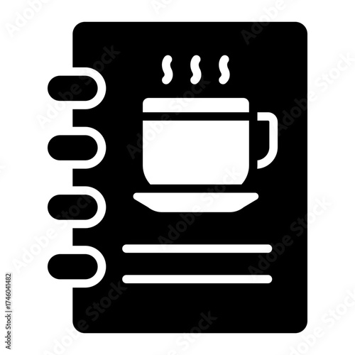 cafe menu glyph icon with hot drink page for ordering