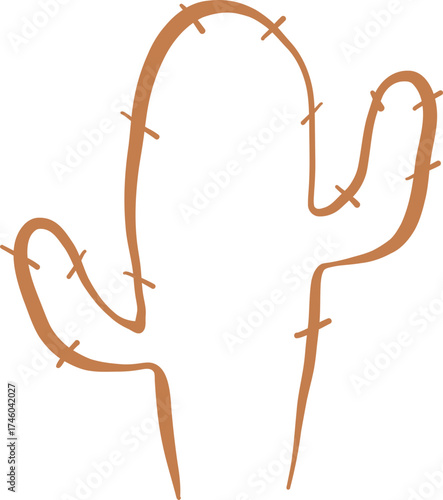Line Art Small Cactus With Oval Body Form