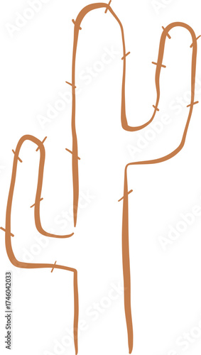 Line Art Desert Cactus Plant With Forked Arms