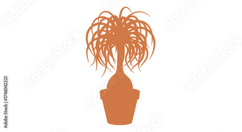 Terrarium Plant in Pot Silhouette Isolated on White Background, Tropical Houseplant Design Element