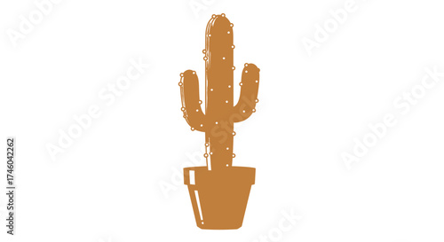 A simple, stylized illustration of a potted cactus, presented in a warm, terracotta hue against a plain white background, perfect for adding a touch of desert charm to any design