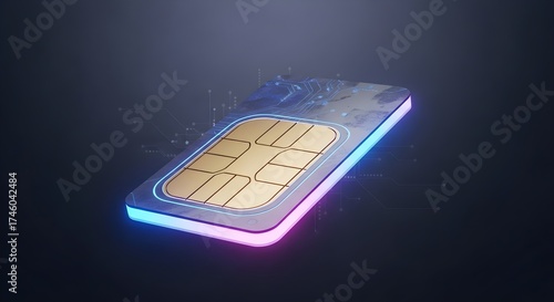 Futuristic E sim card chip symbol.