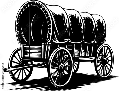 Old western covered wagon silhouette vector illustration