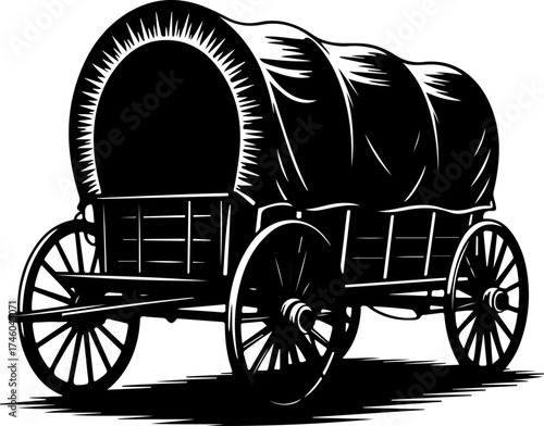Old western covered wagon silhouette vector illustration