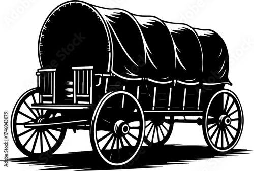 Old western covered wagon silhouette vector illustration