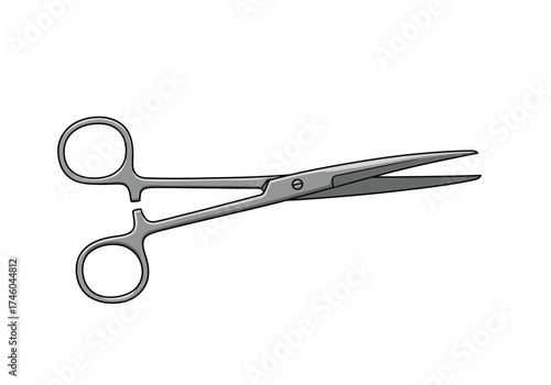 Illustration of Gray Metal Surgical Hemostat with Locking Mechanism.