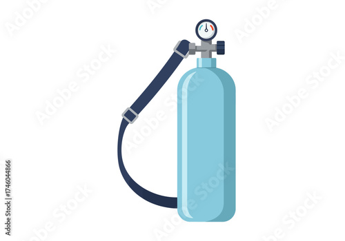 Light Blue Scuba Diving Tank with Pressure Gauge and Strap.