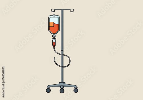 Medical IV Drip Stand with Bag of Fluid for Intravenous Therapy.