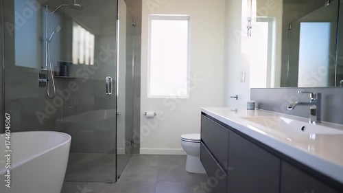 Wallpaper Mural Modern Bathroom Interior with Bathtub and Glass Shower Torontodigital.ca