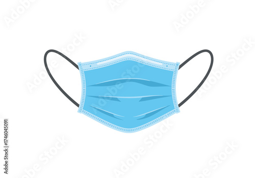 Light Blue Disposable Face Mask with Dark Gray Elastic Ear Loops.
