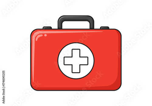 Red First Aid Kit with White Cross Symbol.