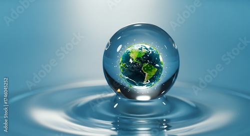 Fototapeta Naklejka Na Ścianę i Meble -  Earth in Water Droplet on Ripple Background