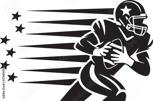 Dynamic football player rushing with speed lines
