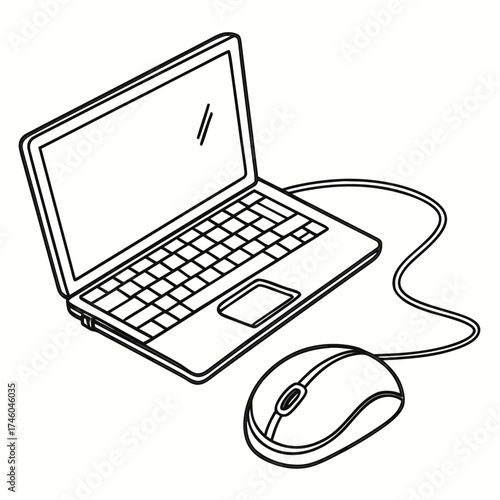 Illustration of a laptop and a mouse