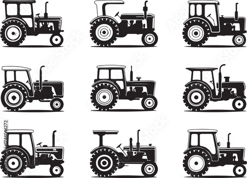 Vintage tractor silhouettes for agriculture projects
