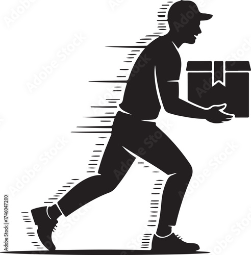 Vector art of silhouette of a man carrying a box isolated on transparent background