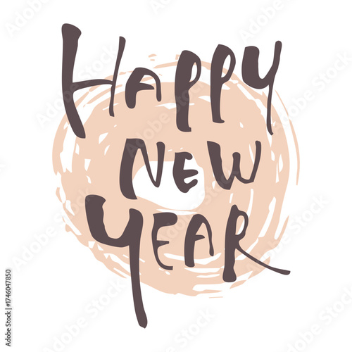 HAPPY NEW YEAR 手書き文字とブラシストロークの背景