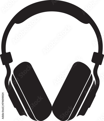 black and white sillhouette of a headphone isolated white background