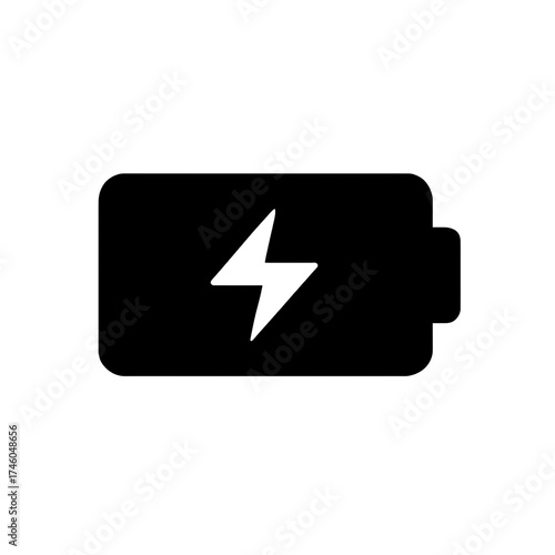 Free Download A simple black glyph icon of a battery with a lightning bolt symbol, representing charging status, electrical power, and energy source for electronic devices - GFXLoad