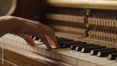 Hand playing the piano with focus on keys and musical touch