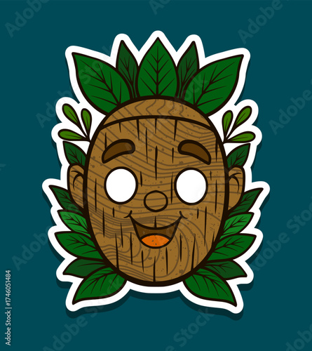 Happy tiki mask with big leaf headdress Sticker Illustration