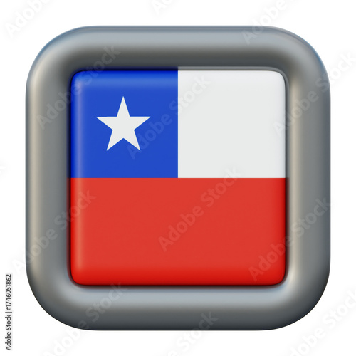 Free Download Chilean Flag Icon 3D Rendered Square Button with Metallic Border. - GFXLoad