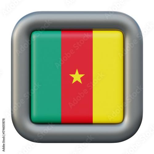Cameroon flag 3D icon button with national colors and star. Free Download Cameroon flag 3D icon button with national colors and star. - GFXLoad