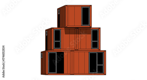 Stacked Modular Shipping Containers on White Background