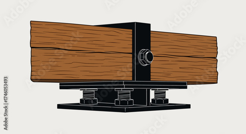 Structural Wood Beam Connection Detail - Isolated Illustration