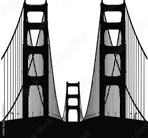 Golden Gate Bridge silhouette vector illustration, famous landmark architecture, suspension bridge design, travel destination, urban city infrastructure art