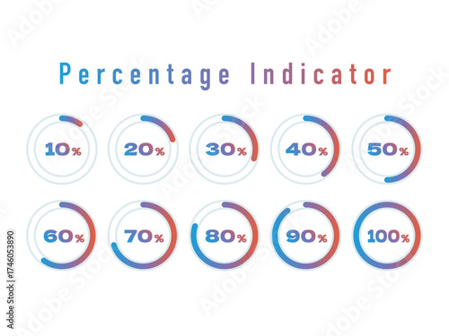 パーセントインジケーターアイコンセット | グラデーションの円形インフォグラフィック