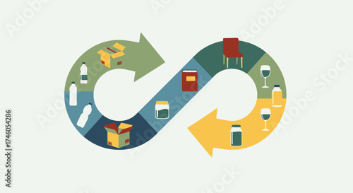 Circular Economy Illustration Showcasing Sustainable Consumption and Production Cycle for Environmental Awareness and Business Sustainability Campaigns