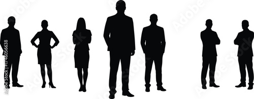 Group of business people silhouette standing together, teamwork and leadership concept, professional corporate illustration isolated on white background vector