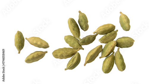 Green cardamom pods isolated on transparent background