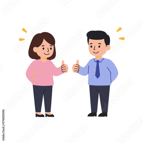 Two characters giving thumbs up, expressing positivity and teamwork.