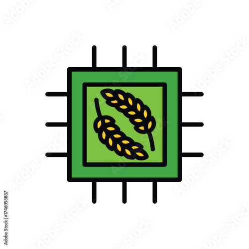 A green square with wheat ears inside Black lines extend from sides