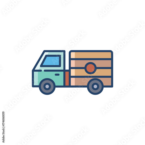 A vector illustration of a small stylized delivery truck