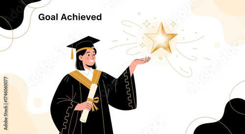 Graduation Success Illustration: Reaching Zenith With A Star of Achievement