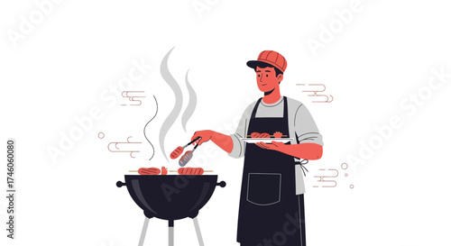Grilling Culinary Experience: A Dedicated Chef Prepares Sizzling Food Outdoors For A Feast