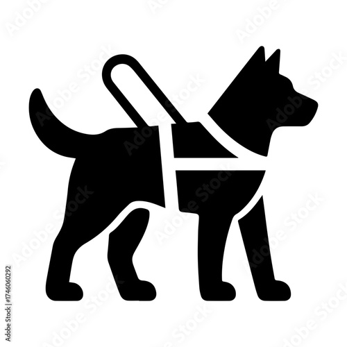 Guide dog with harness icon — accessibility and support symbol representing assistance for visually impaired individuals
