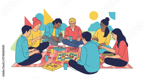 Group Of Friends Engaging In a Board Game on Picnic Is A Fun Bonding Experience