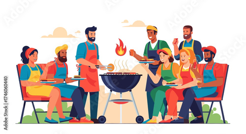Group Of Friends Enjoying A Cookout With Food And Drinks At The Barbecue Party