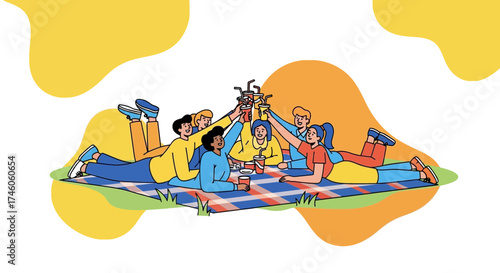 Group of Friends Enjoying Gatherings, Toasting Drinks and Relaxing Outdoors Together