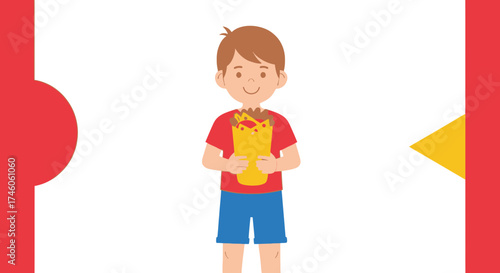 Happily Holding Delicious Food: A Young Figure Enjoys a Scrumptious Culinary Treat