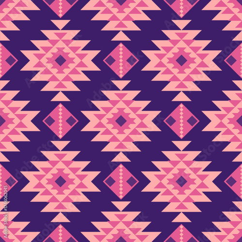 Geometric Ethnic pattern, Native American tribal fabric, tile, carpet, vector, illustration design, on  a pink-purple Tone background 