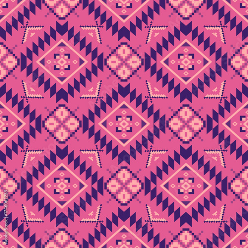 Geometric Ethnic pattern, Native American tribal fabric, tile, carpet, vector, illustration design, on  a pink-purple Tone background 